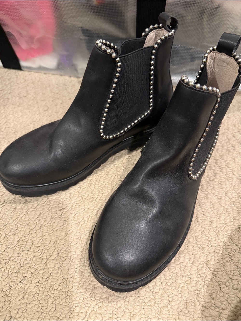 Kids HOO Black Chelsea Boots with Silver Stud Trim